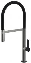 Spültischarmatur mit Geschirrbrause Edelstahl gebürstet/schwarz 