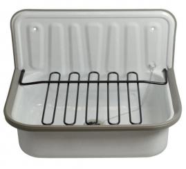 Stahl-Ausgussbecken zur Wandmontage weiß-emailliert mit Auflagerost