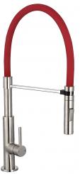 Küchenarmatur hoher Bogenauslauf edelstahloptik/rot/schwarz/grau 