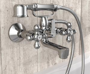 Kreuzgriff Wannenarmatur mit Garnitur Old England chromoptik 