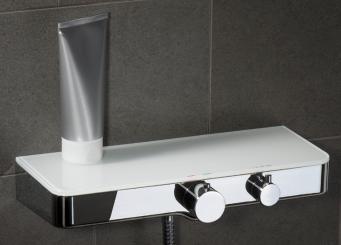 Design Duschthermostat eckig mit Glasablage weiß 