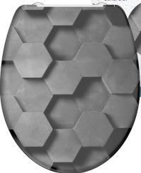 Duroplast WC-Sitz Sechsecke grau mit Absenkautomatik + Schnellverschluss 