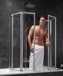 Schulte D1700 U-Kabine Badewannenaufsatz 2x3-teilig 1400x2x1040 mm Echtglas Klar, Profilfarbe alpinweiß