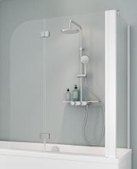 Schulte D33812 Badewannenaufsatz 2-tlg. mit Seitenwand 730-750 mm Echtglas Klar, Profilfarbe alunatur, Scharnierfarbe chromoptik