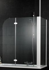 Schulte D3381 Badewannenaufsatz 2-tlg. mit Seitenwand 730-750 mm Echtglas Klar, Profilfarbe chromoptik, Scharnierfarbe chromoptik