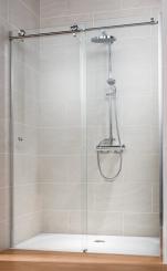 Schulte MasterClass Schiebetür für Nische Klarglas mit Glassiegel 2000x1200 mm, Festteil rechts, Profilfarbe chromoptik