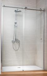 Schulte MasterClass Schiebetür für Nische Klarglas mit Glassiegel 2000x1200 mm, Festteil links, Profilfarbe chromoptik