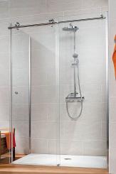 Schulte MasterClass Gleittür mit Seitenwand 8 mm Klarglas + Glassiegel 2000x800x1200 mm, Festteil der Tür rechts, Profilfarbe chromoptik