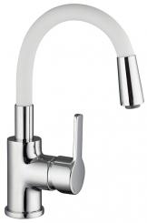 Hochdruck Waschtischarmatur Bogenauslauf flexibel mattweiß/chrom 