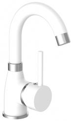 Hochdruck Waschtischarmatur mit Bogenauslauf matt weiß/chrom 