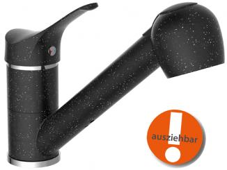 Einhebel-Küchenarmatur mit Geschirrbrause Granit schwarz 