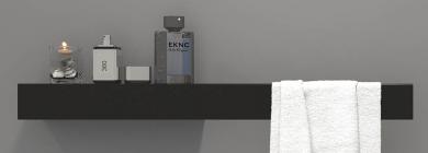 Mert Design Handtuchhalter mit Ablage TEE tiefschwarz RAL 9005, Ausführung Ablage links