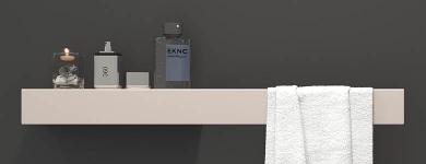 Mert Design Handtuchhalter mit Ablage TEE verkehrsweiß RAL 9016, Ausführung Ablage links