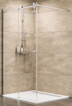Schulte MasterClass Walk-In Duschwand mit Gleittür chromoptik 2000x1600 mm, 8 und 6 mm Echtglas Klar, Anschlag links