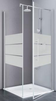 Duschkabine Schulte Alexa Style 2.0 – Drehtür mit Seitenwand in Klarglas mit Dekor und Glassiegel Schulte Alexa Style 2.0 Duschkabine mit Drehtür und Seitenwand – Echtglas mit Dekorstreifen und Alurahmen