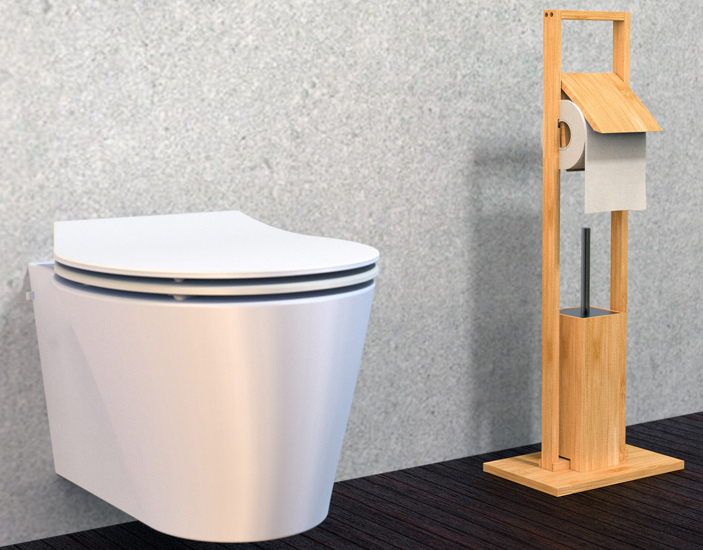 Bambus Stand WC-Garnitur mit Toilettenbürste 82 cm hoch