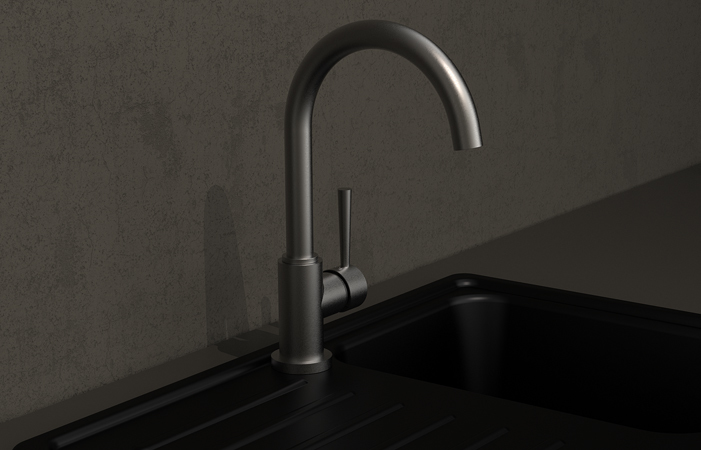 Einhand Küchenarmatur mit hohem Bogenauslauf graphit matt
