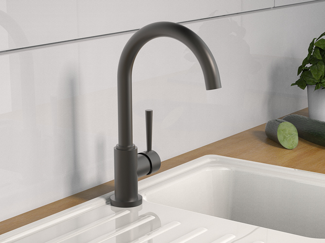 Einhand Küchenarmatur mit hohem Bogenauslauf graphit matt